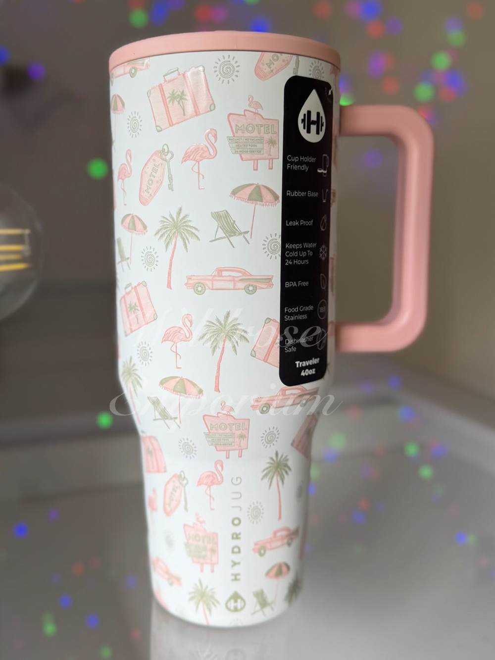 hydrojug x kay road trip flamingo beach palm tree  traveler 40oz tumbler new